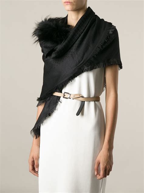 gucci scarf au|Gucci scarf with fur trim.